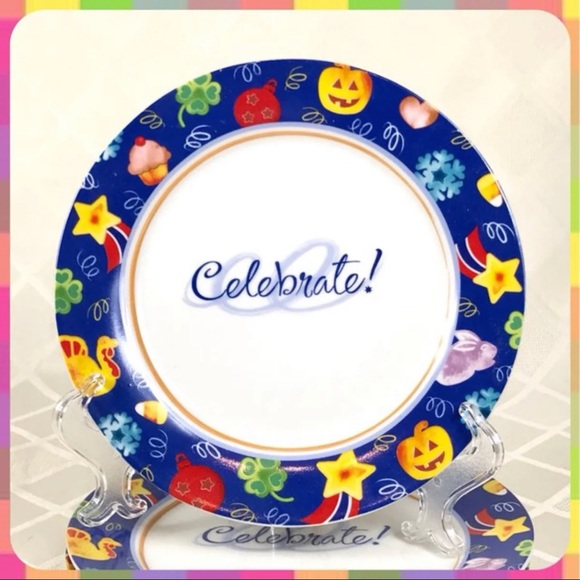 NEW 4 Pc Avery 8” BIRTHDAY PARTY DESSERT PLATE SET Holiday Event Ceramic Dishes - Picture 2 of 5